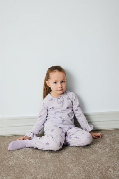 Baby Girl Cotton Butterfly Patterned Top Bottom 2 Piece Pajama Set