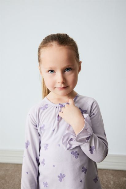 Baby Girl Cotton Butterfly Patterned Top Bottom 2 Piece Pajama Set