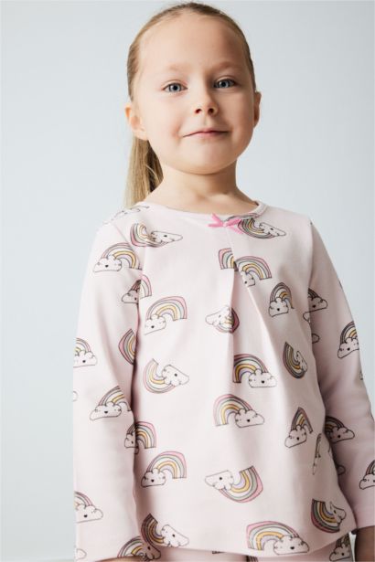 سيت بجامة بناتي ردن طويل بطبعة قوس قزح - قطعتين