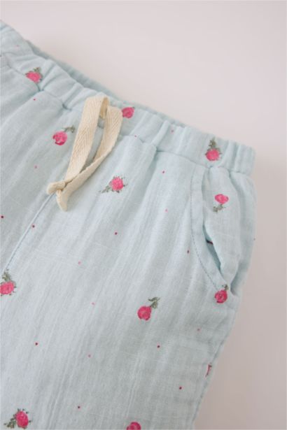 Baby Girl Elastic Waist Floral Muslin Pants