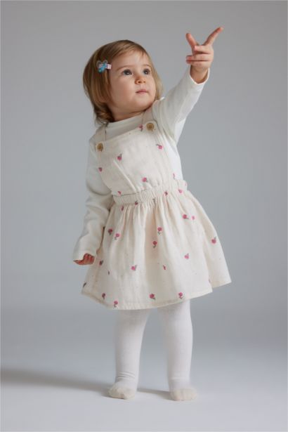 Girl Muslin Floral T-Shirt Dress Leggings 3 Piece Set