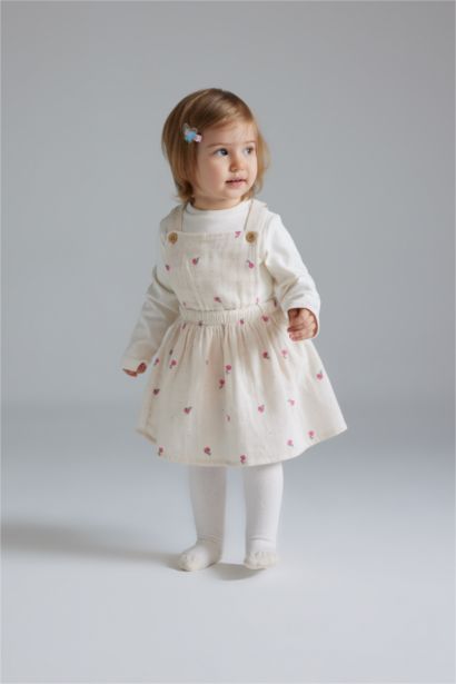 Girl Muslin Floral T-Shirt Dress Leggings 3 Piece Set