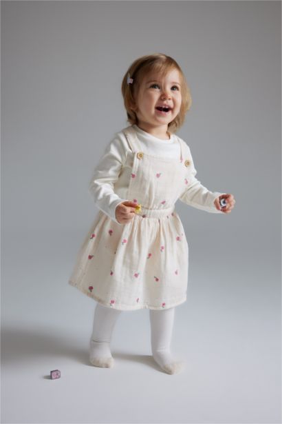 Girl Muslin Floral T-Shirt Dress Leggings 3 Piece Set