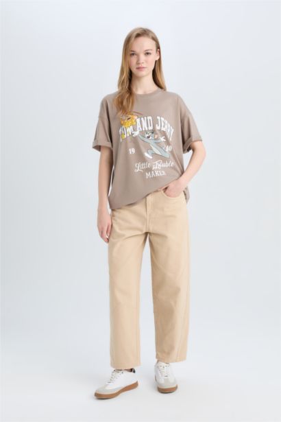 T-shirt oversize à col rond à imprimé Tom & Jerry