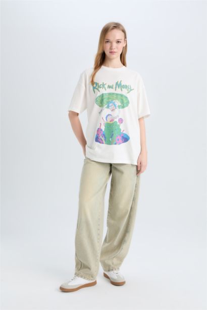 تيشيرت نص كم اوفر سايز مطبوع ريك ومورتي برقبة مستديرة