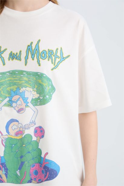 تيشيرت نص كم اوفر سايز مطبوع ريك ومورتي برقبة مستديرة