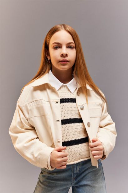 Crop Pamuklu Uzun Kollu Gömlek Ceket Kız Çocuk