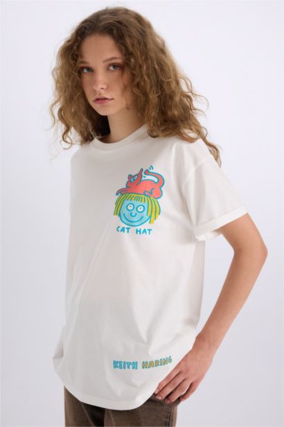 تيشيرت نص ردن اوفر سايز بطبعة من الخلف من كيث هارينج