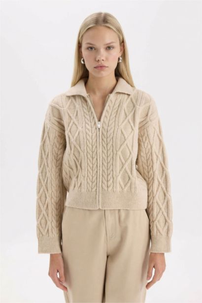 Regular Fit Polo Yaka Fermuarlı Triko Hırka