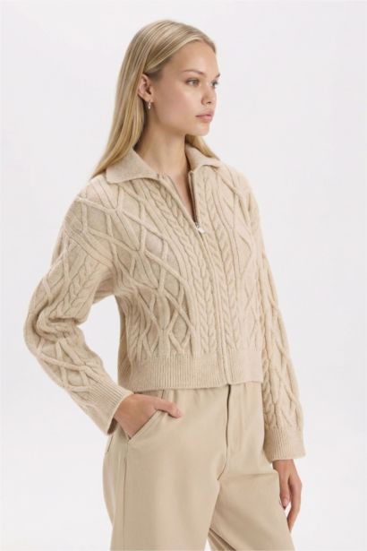 Regular Fit Polo Yaka Fermuarlı Triko Hırka