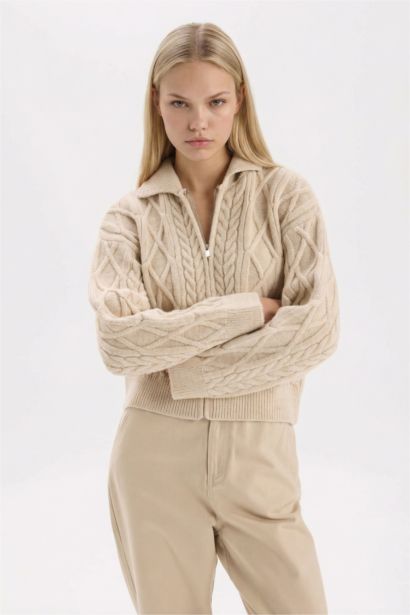 Regular Fit Polo Yaka Fermuarlı Triko Hırka