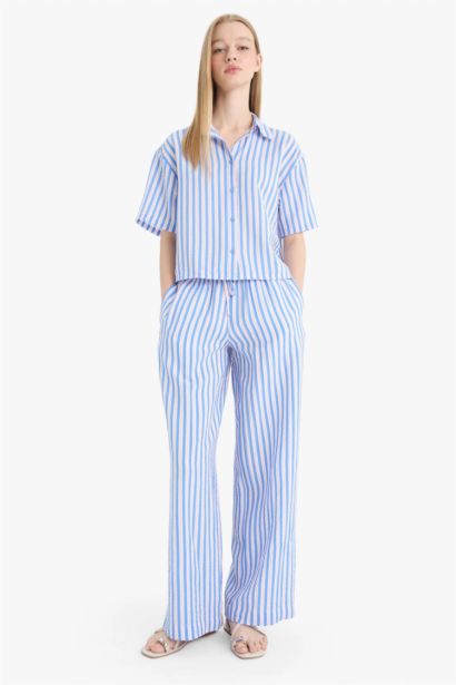 Wide Leg Normal Waist Striped Trousers