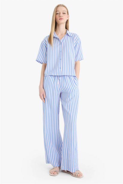 Wide Leg Normal Waist Striped Trousers