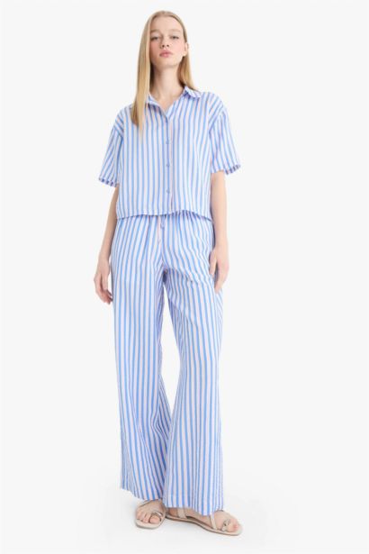 Wide Leg Normal Waist Striped Trousers