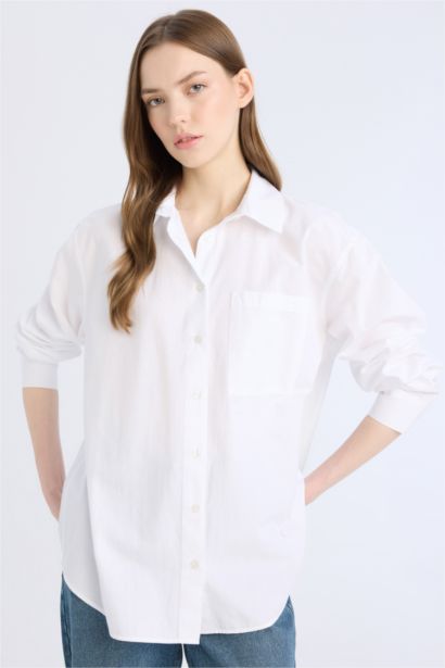 Oversize Fit Shirt Collar Poplin Long Sleeve Shirt