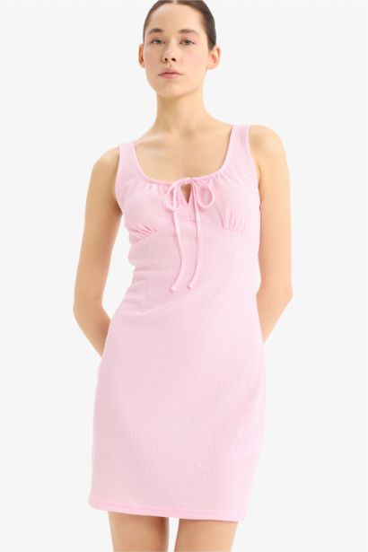 Coool Bodycon Vücudu Saran U Yaka Bürümcük Askılı Mini Elbise