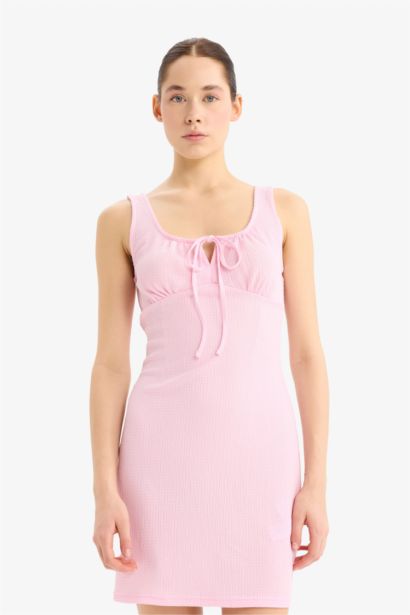 Coool Bodycon Vücudu Saran U Yaka Bürümcük Askılı Mini Elbise