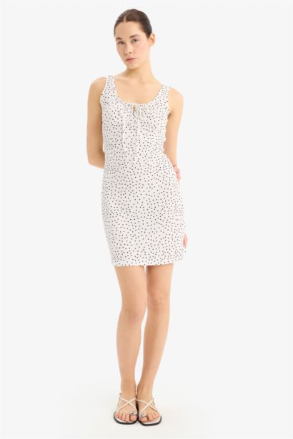Bodycon U Collar Polka Dot Mini Dress