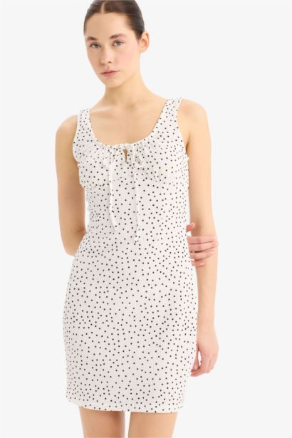 Bodycon U Collar Polka Dot Mini Dress