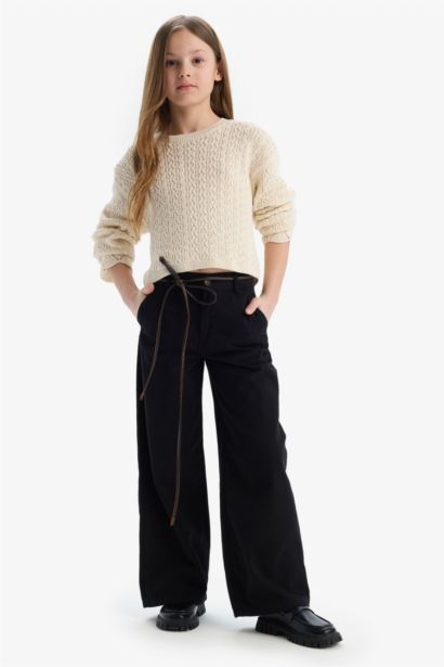 Standart Fit Bisiklet Yaka Triko Kazak Kız Çocuk