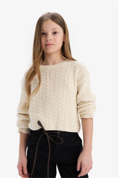 Standart Fit Bisiklet Yaka Triko Kazak Kız Çocuk