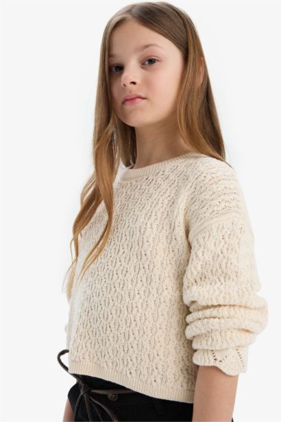 Standart Fit Bisiklet Yaka Triko Kazak Kız Çocuk