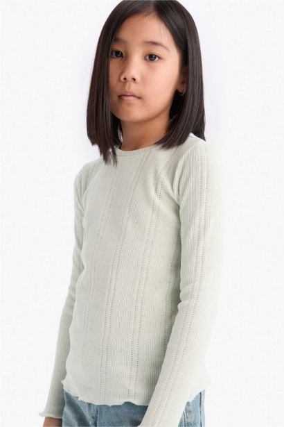 T-shirt slim à col rond et manches longues pour fille