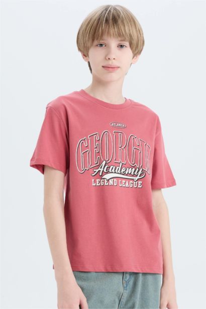 تيشيرت أولاد نص كم مطبوع قصة عادية برقبة مستديرة