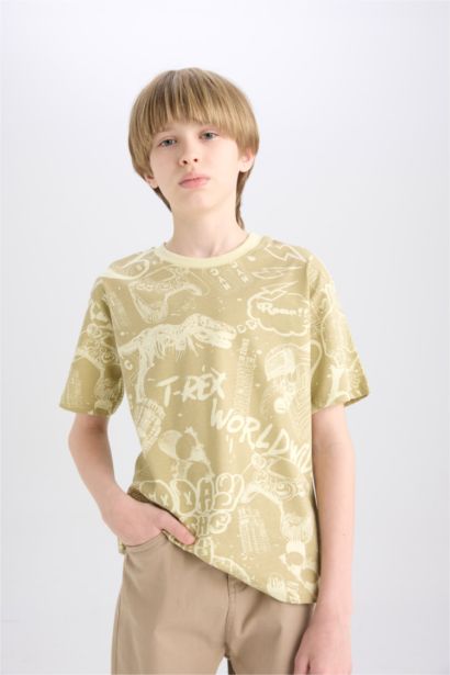Boy Crew Neck Patterned Short Sleeve T-Shirt