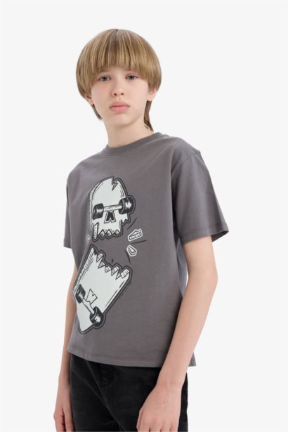 Boy Crew Neck Skateboard Printed Short Sleeve T-Shirt