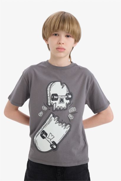 Boy Crew Neck Skateboard Printed Short Sleeve T-Shirt