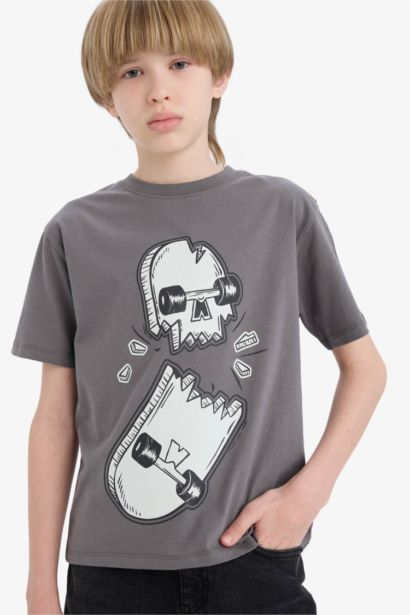 Boy Crew Neck Skateboard Printed Short Sleeve T-Shirt