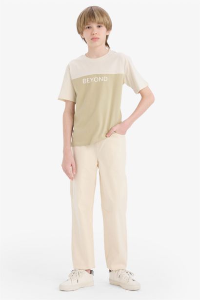 تيشيرت نص ردن مطبوع قصة عادية بياخة مستديرة