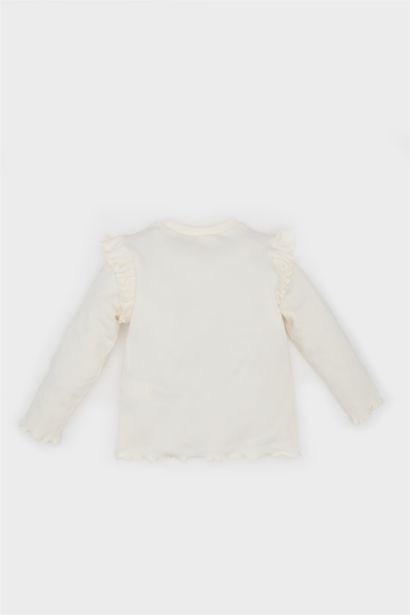 Bisiklet Yaka Çiçekli Fitilli Kaşkorse Uzun Kollu Tişört Kız Bebek