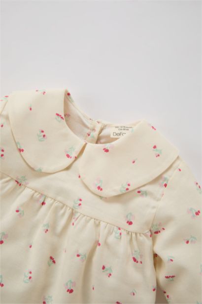 Baby Girl Baby Collar Floral Twill Long Sleeve Shirt