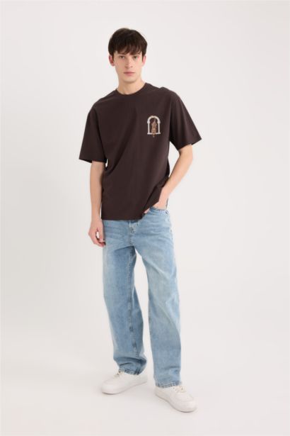 Boxy Fit Crew Neck Printed Short Sleeve T-Shirt