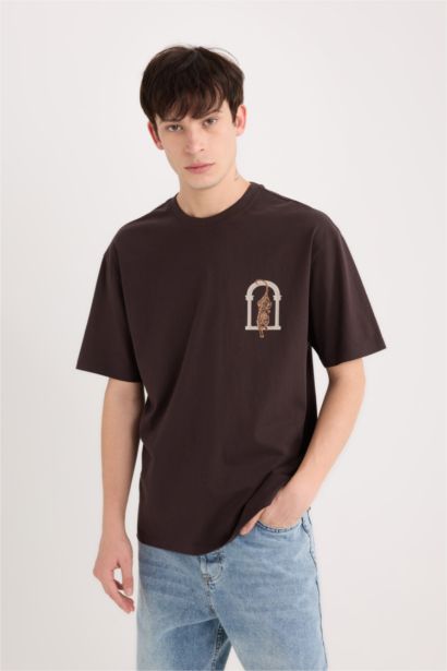 Boxy Fit Crew Neck Printed Short Sleeve T-Shirt