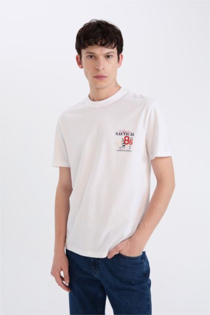 تيشيرت قطن نص كم قصة عادية برقبة مستديرة