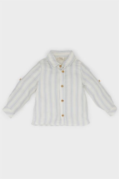 قميص مخطط بيبي اولادي كم طويل قصة عادية