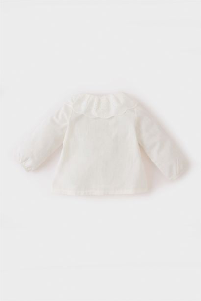 قميص بنات كم طويل قصة عادية برقبة بالدانتيل