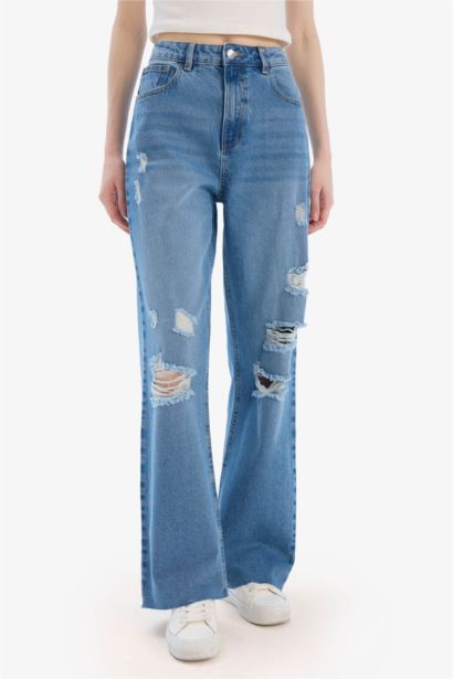 Jean déchiré taille haute à jambes larges Style des années 90