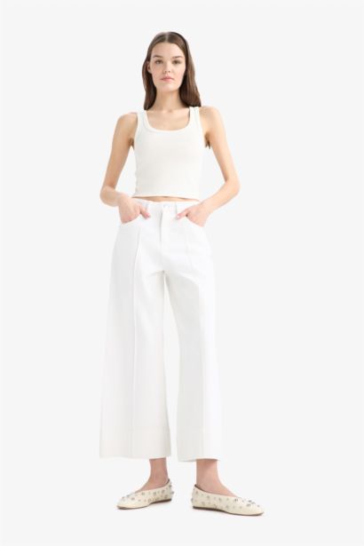High Waist Short Wide Leg Trousers
