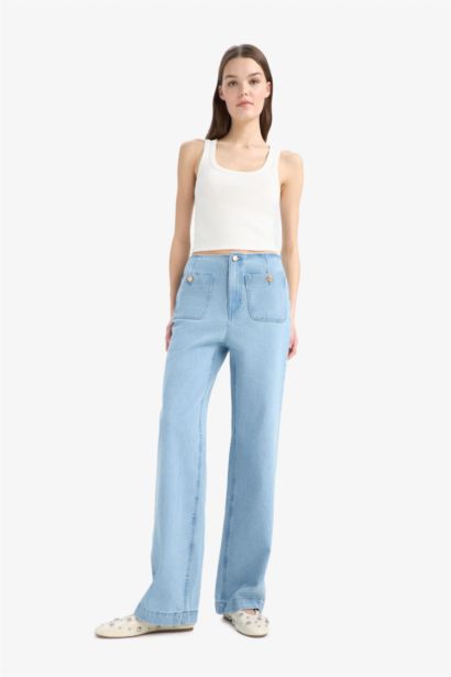 Jean taille haute Coupe large Style des années 90 à effet délavé