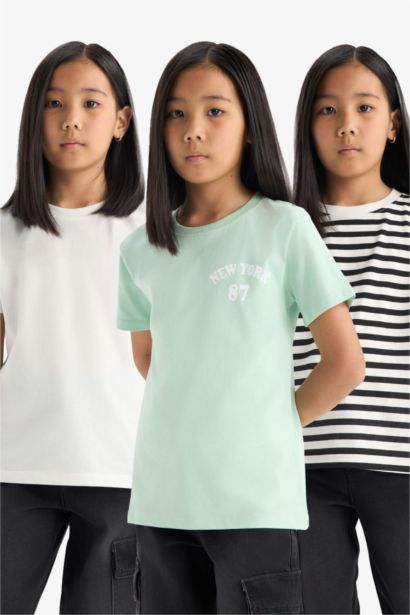 Lot de 3 T-shirts à manches courtes et col rond Coupe décontractée pour fille