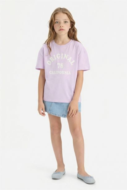 تيشيرت بناتي نص ردن قصة مريحة بطبعة أنيمة - قطعتين