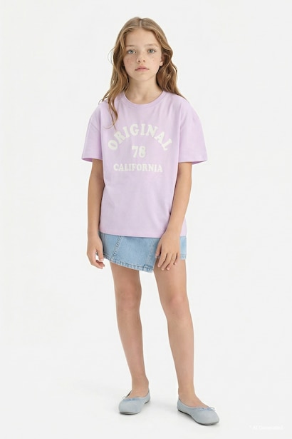 Girl Relax Fit Crew Neck Anime Printed 2 Piece T-Shirt