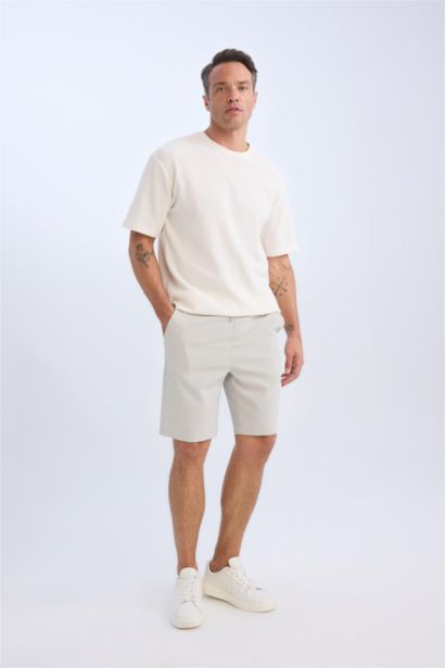 Regular Fit Tied Waist Textured Bermuda Shorts
