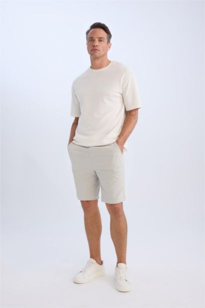 Regular Fit Tied Waist Textured Bermuda Shorts