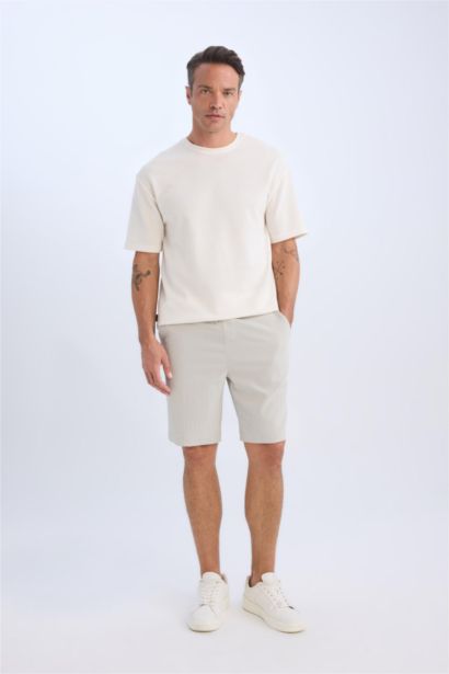 Regular Fit Tied Waist Textured Bermuda Shorts
