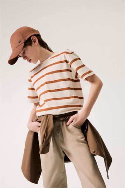 Детская футболка с круглым вырезом и полосками, короткие рукава